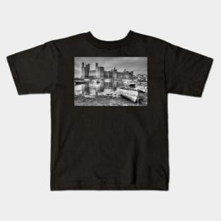 Caernarfon Castle, Wales, UK Black And White Kids T-Shirt